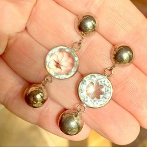 VTG BOHO silver & crystal dangle drop earrings